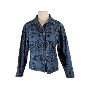 Chico's Southwestern Style Beaded & Embroidered Denim Jacket